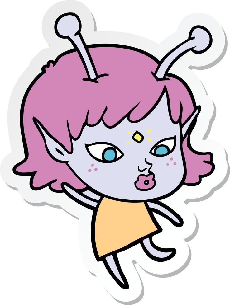 sticker of a pretty cartoon alien girl dancing vector