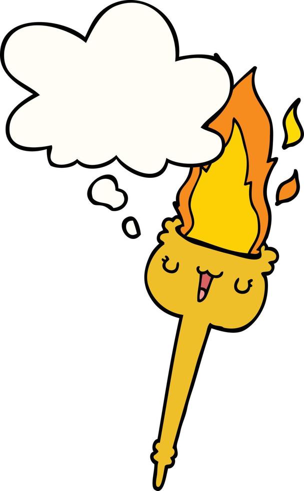 cartoon flaming torch and thought bubble vector