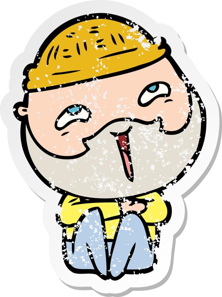 distressed sticker of a cartoon happy bearded man vector