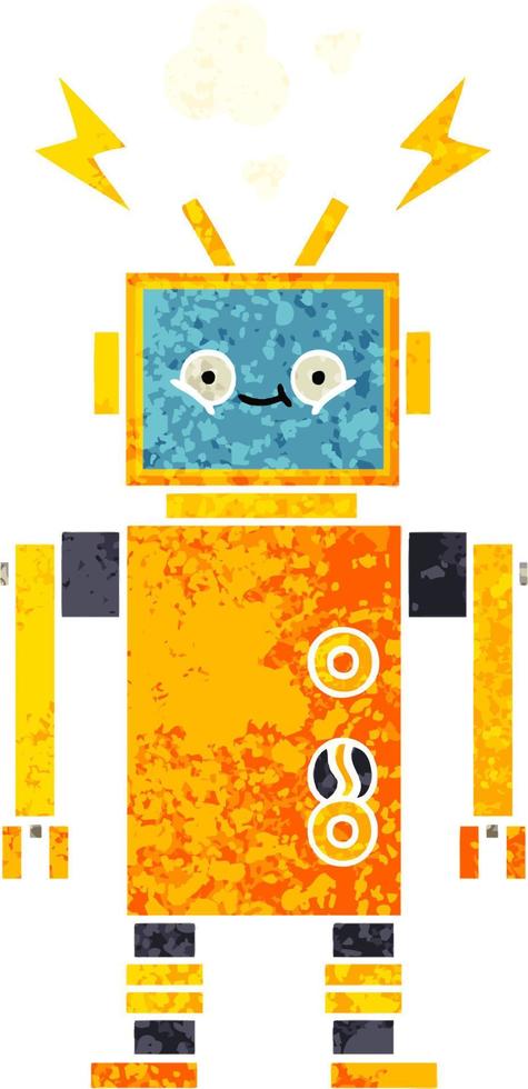 retro illustration style cartoon malfunctioning robot vector