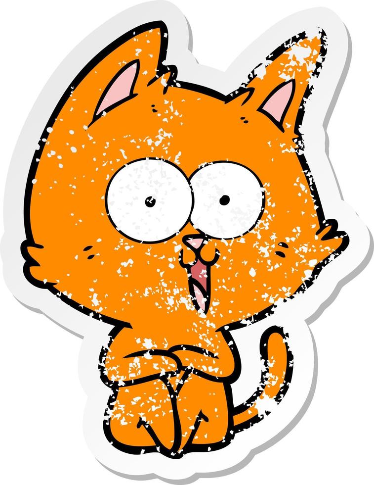 distressed sticker of a funny cartoon cat vector