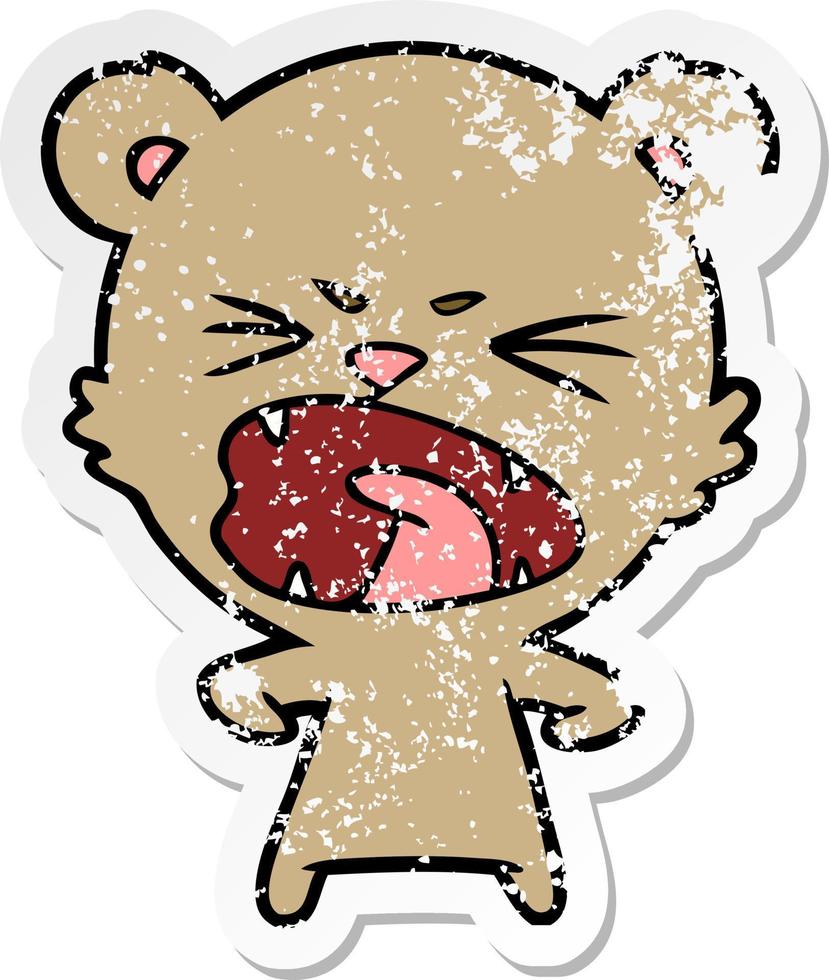 distressed sticker of a angry cartoon bear vector