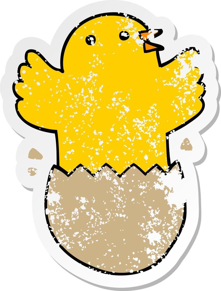 distressed sticker of a cartoon hatching bird vector