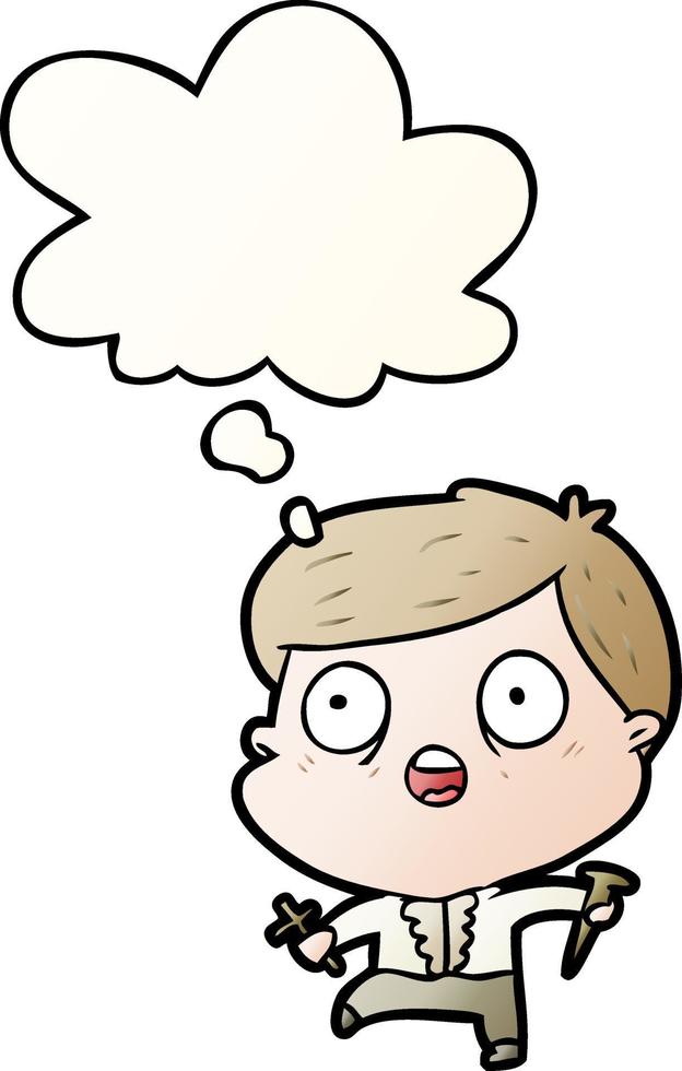 cartoon man hunting vampires and thought bubble in smooth gradient style vector