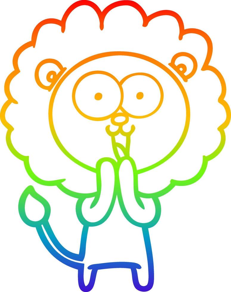 rainbow gradient line drawing happy cartoon lion vector