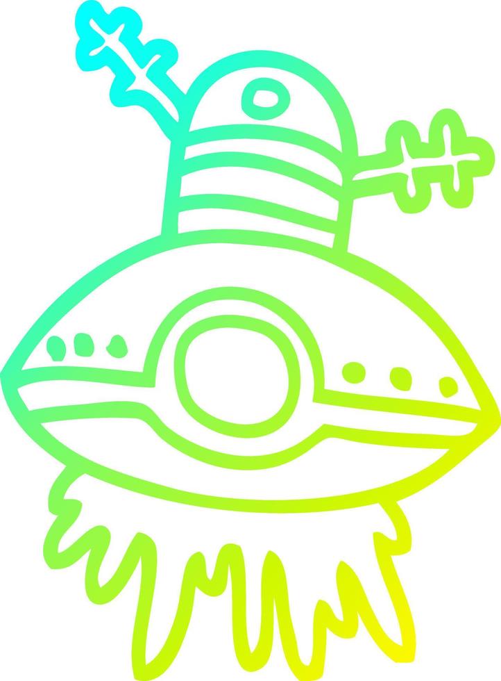 cold gradient line drawing cartoon alien spaceship vector