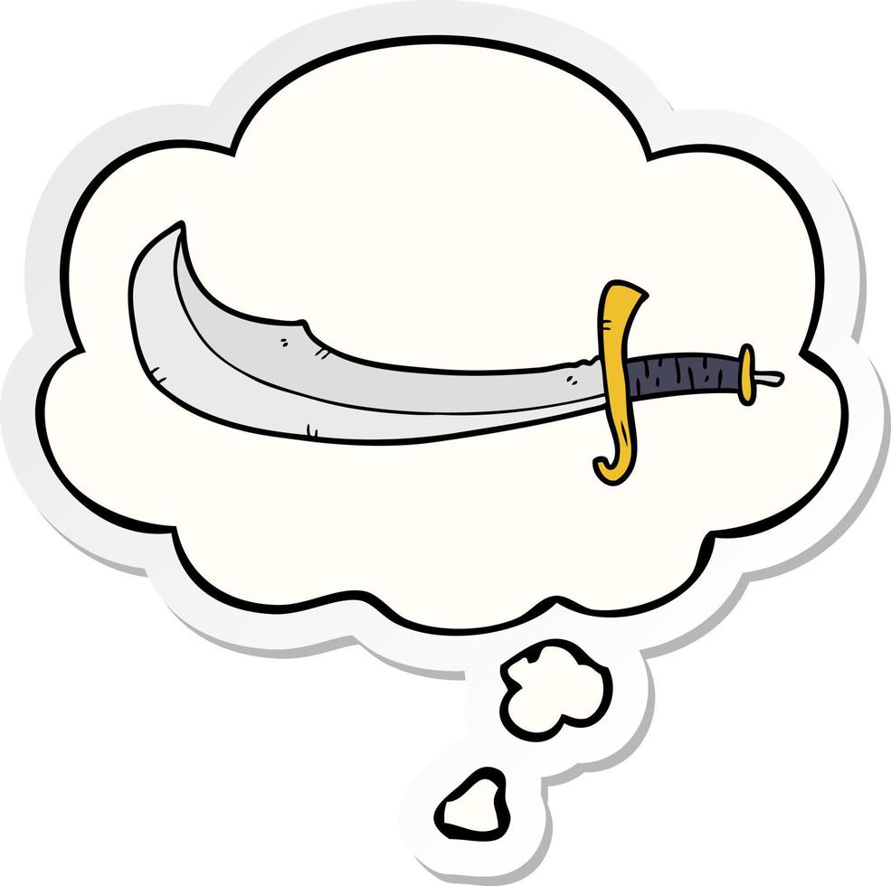 cartoon scimitar and thought bubble as a printed sticker vector