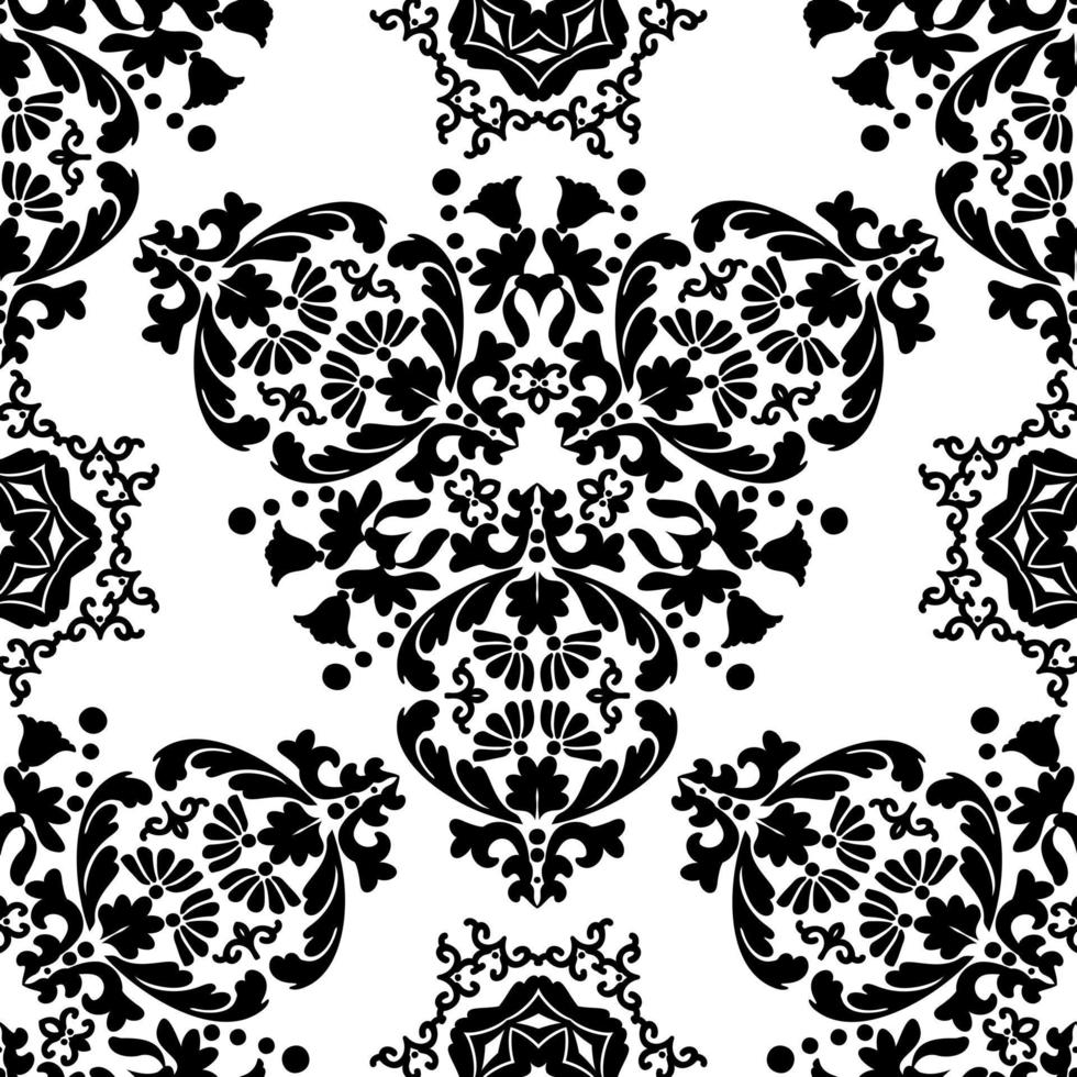 Seamless decorative wallpaper in damask style. Black and white. Vector illustration.