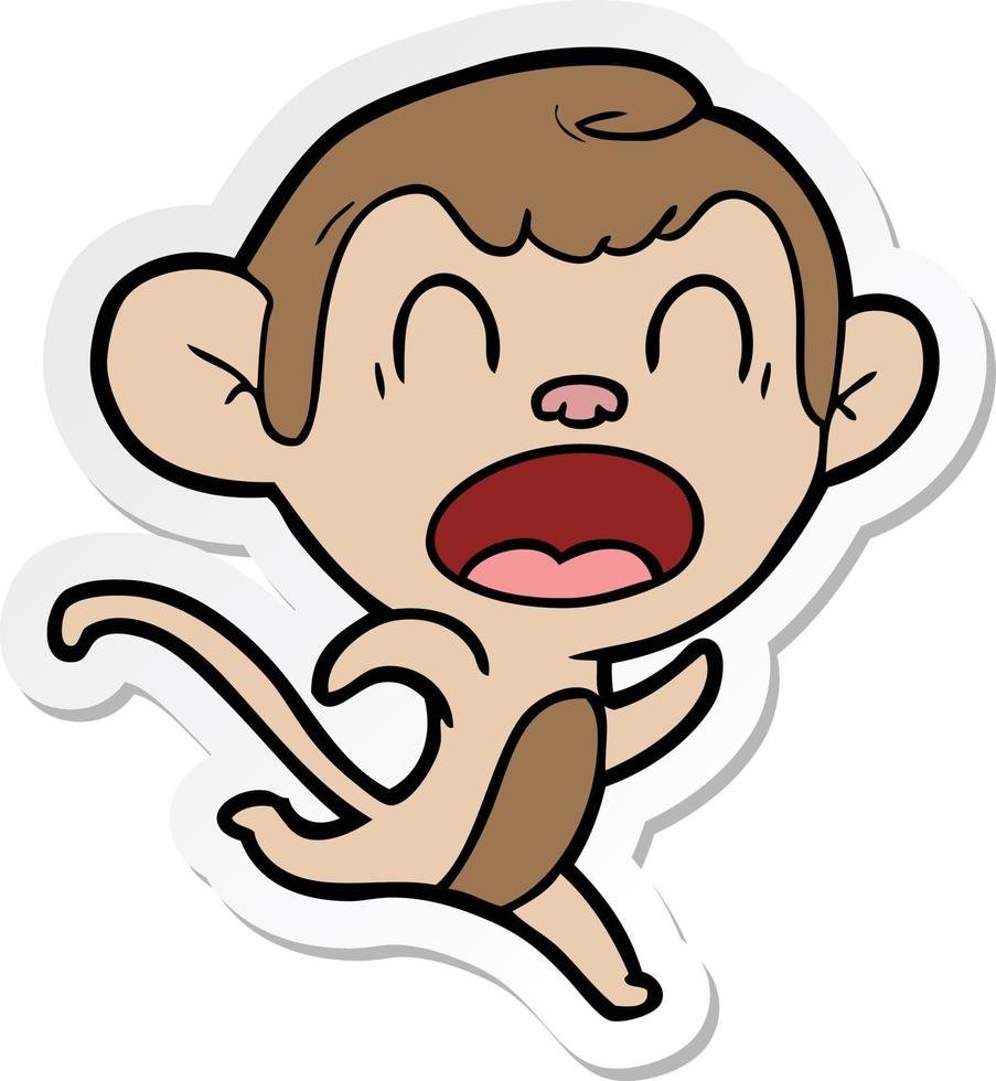 sticker of a shouting cartoon monkey running vector