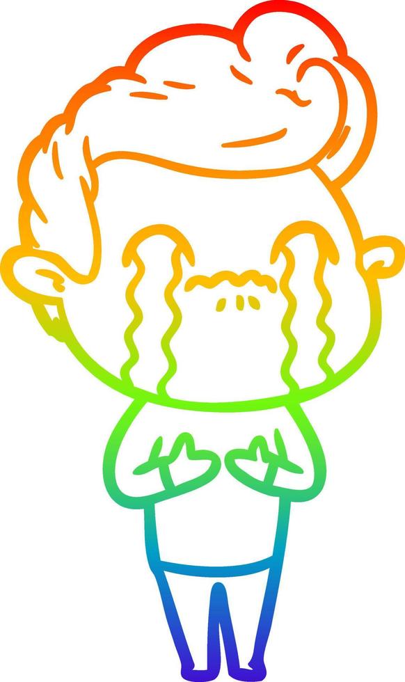 rainbow gradient line drawing cartoon man crying vector