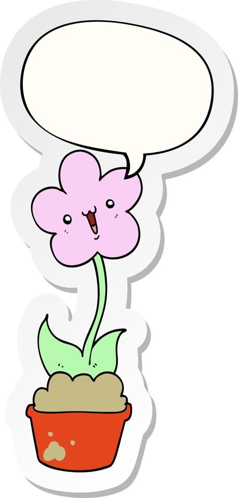 cute cartoon flower and speech bubble sticker vector