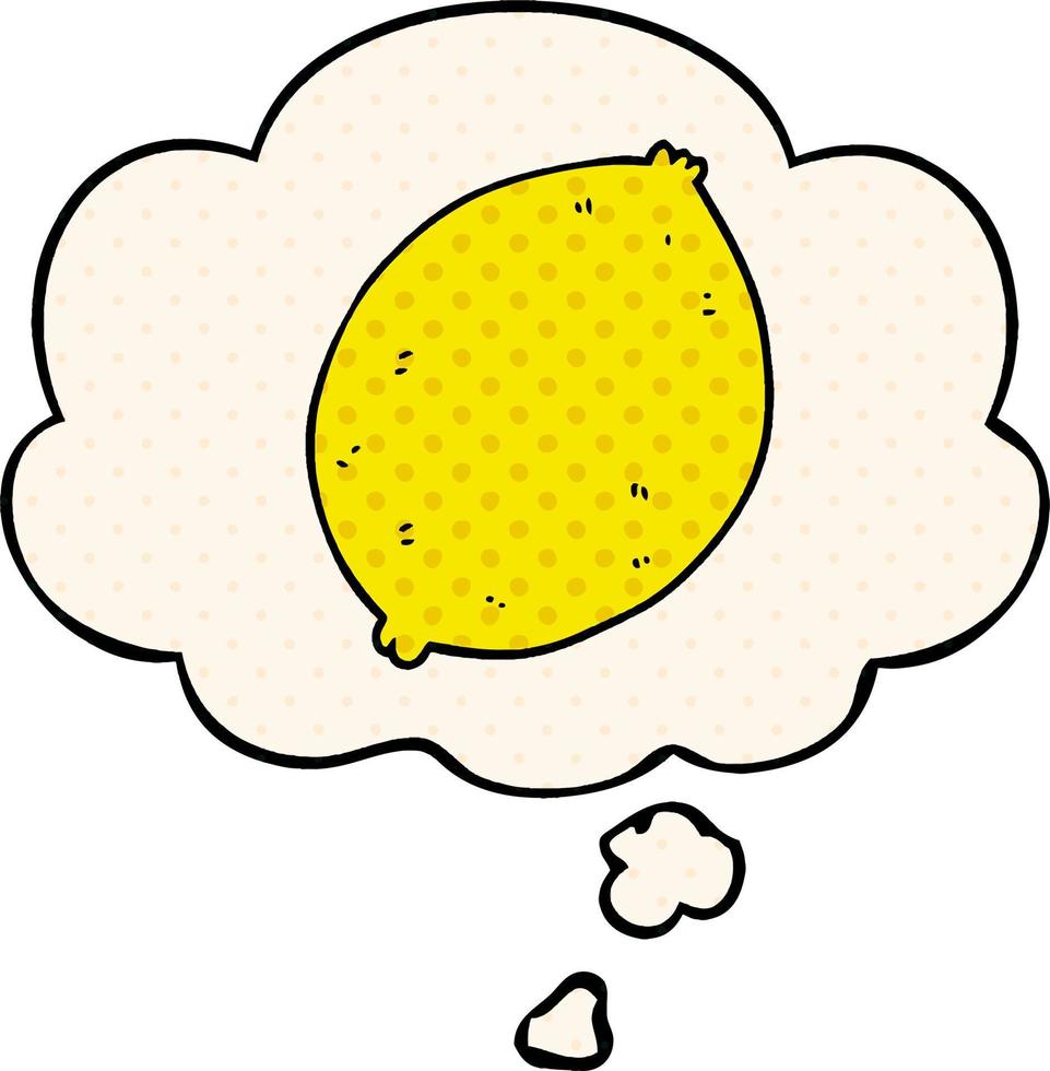 cartoon lemon and thought bubble in comic book style vector