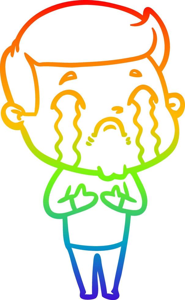 rainbow gradient line drawing cartoon man crying vector