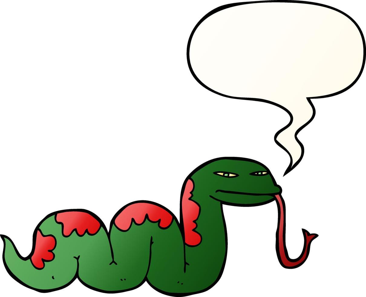 cartoon slithering snake and speech bubble in smooth gradient style vector