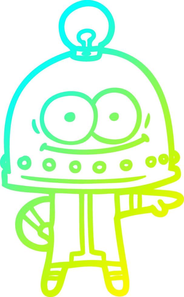 cold gradient line drawing happy carton robot with light bulb vector