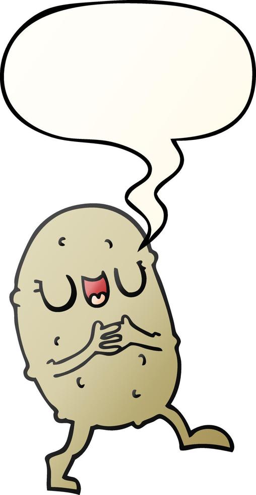 cartoon happy potato and speech bubble in smooth gradient style vector