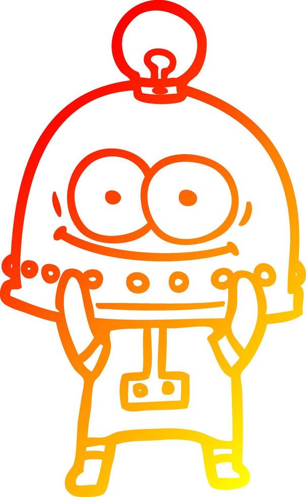 warm gradient line drawing happy carton robot with light bulb vector