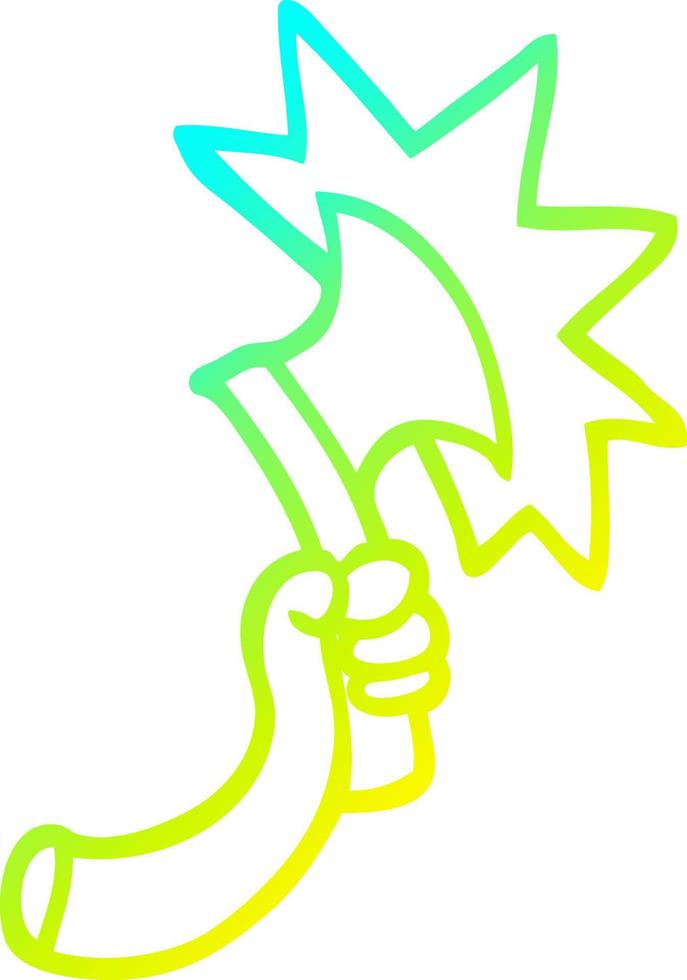 cold gradient line drawing cartoon arm with axe vector