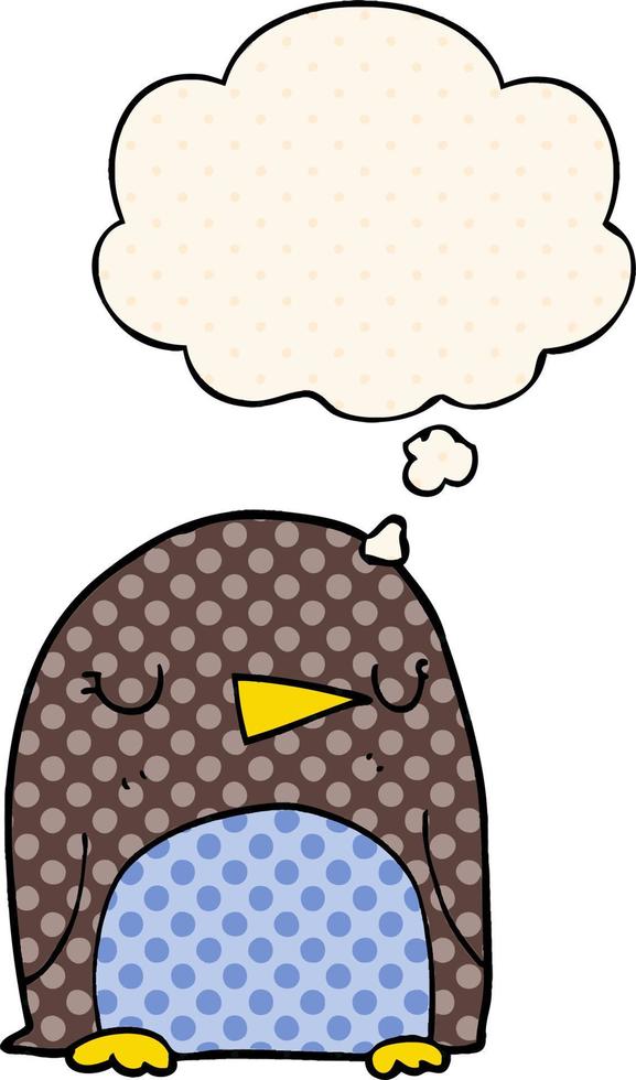 cartoon penguin and thought bubble in comic book style vector