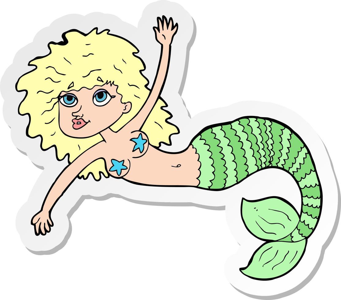 sticker of a cartoon pretty mermaid vector