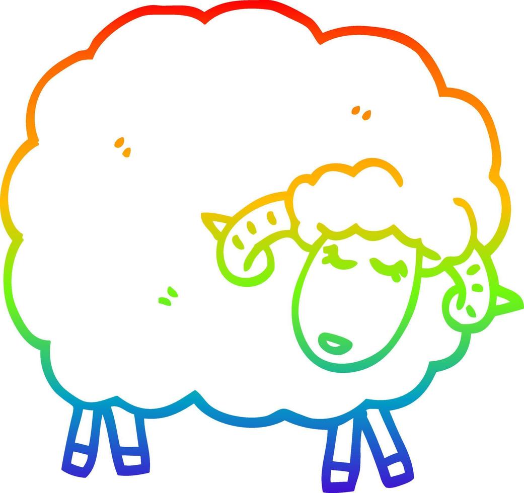 rainbow gradient line drawing cartoon sheep with horns vector