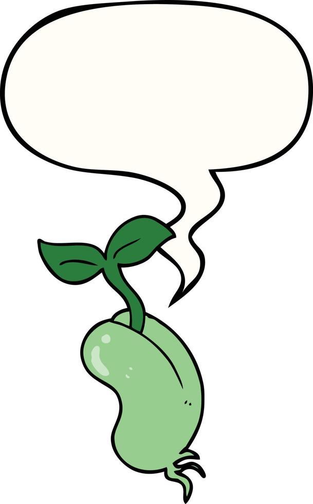 cartoon sprouting seed and speech bubble vector