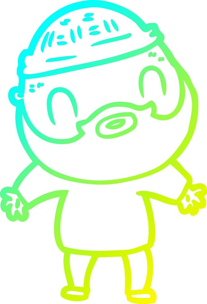 cold gradient line drawing cartoon bearded man vector