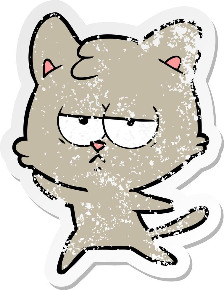 distressed sticker of a bored cartoon cat vector