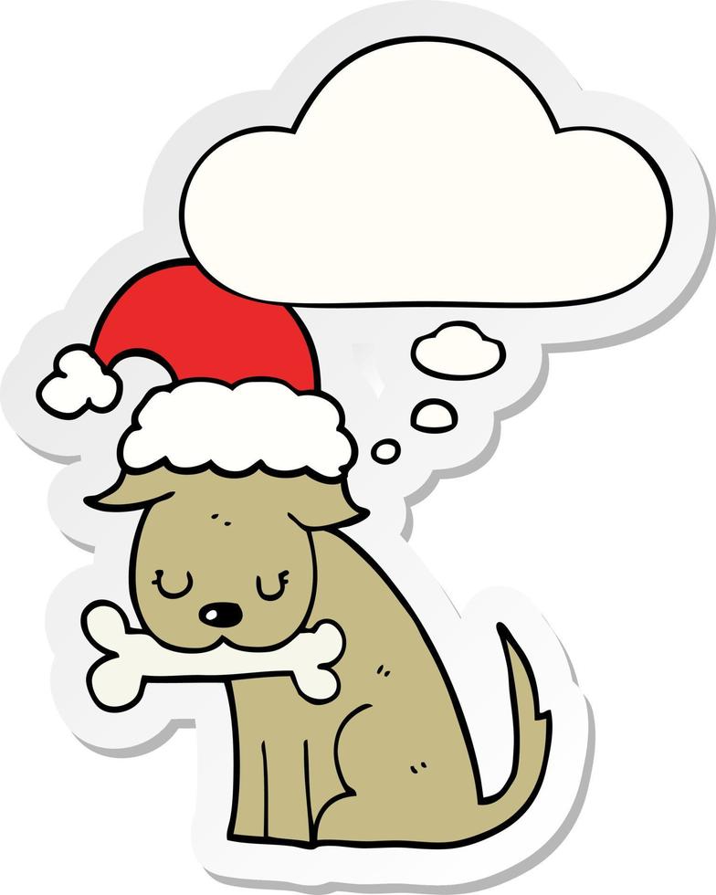 cute christmas dog and thought bubble as a printed sticker vector