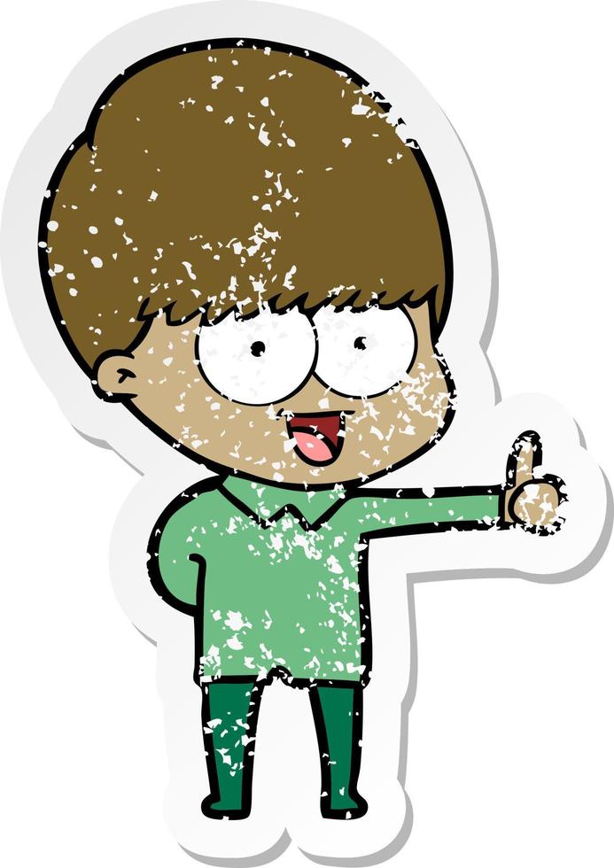 distressed sticker of a happy cartoon boy vector