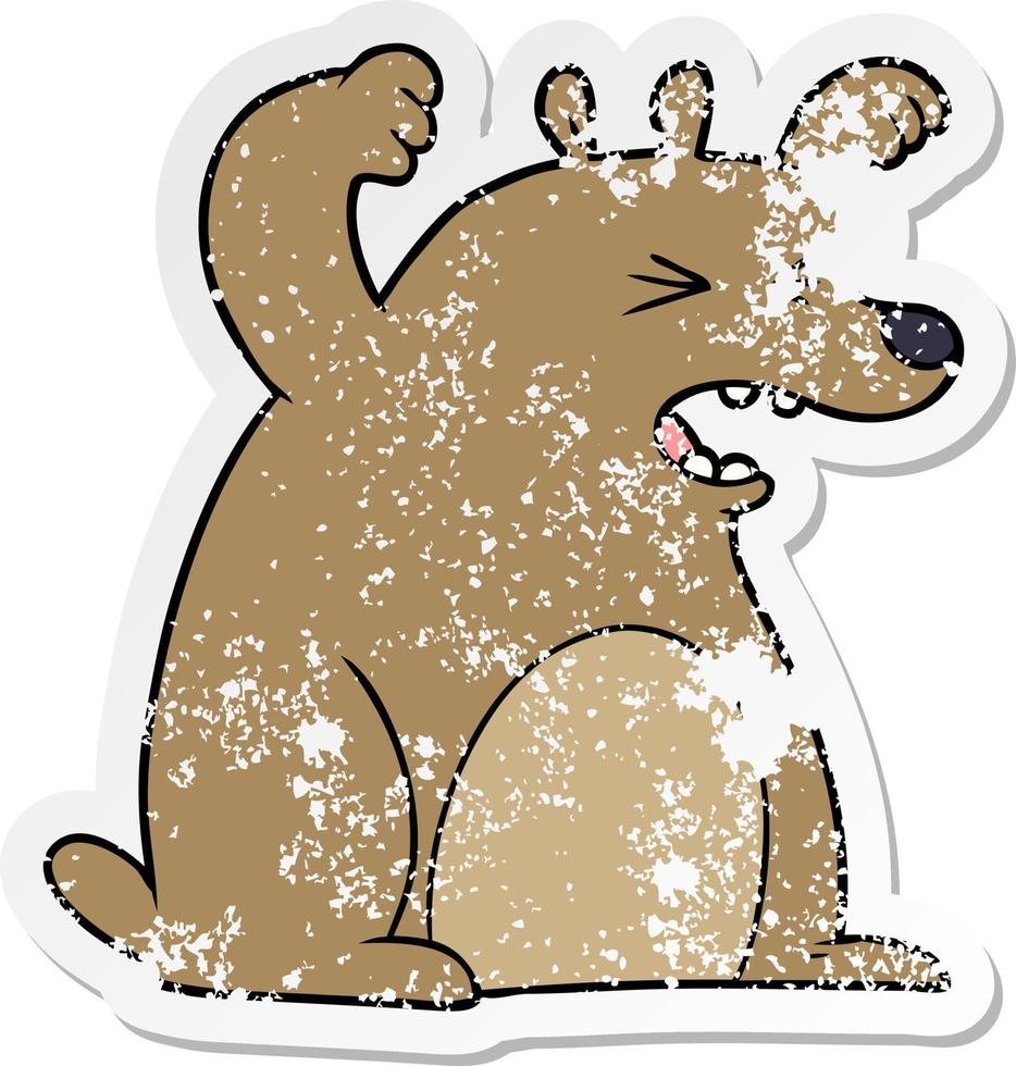 distressed sticker of a cartoon roaring bear vector