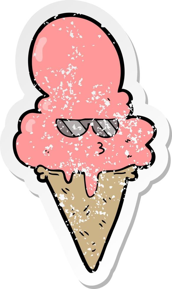 distressed sticker of a cartoon cool ice cream vector