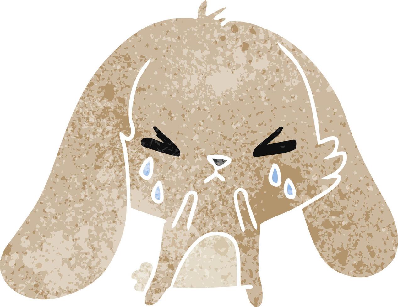 retro cartoon of cute kawaii sad bunny vector