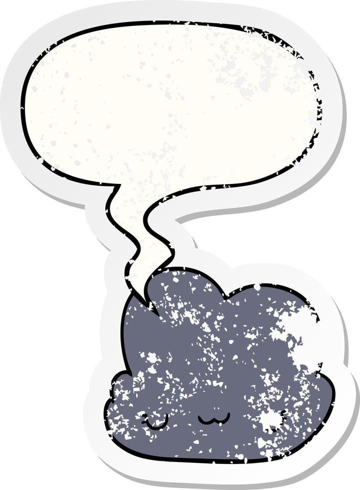 cute cartoon cloud and speech bubble distressed sticker vector
