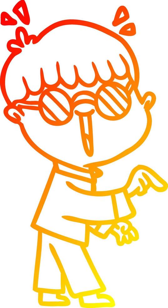 warm gradient line drawing cartoon boy wearing spectacles vector