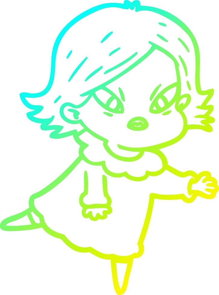 cold gradient line drawing cartoon stressed woman vector