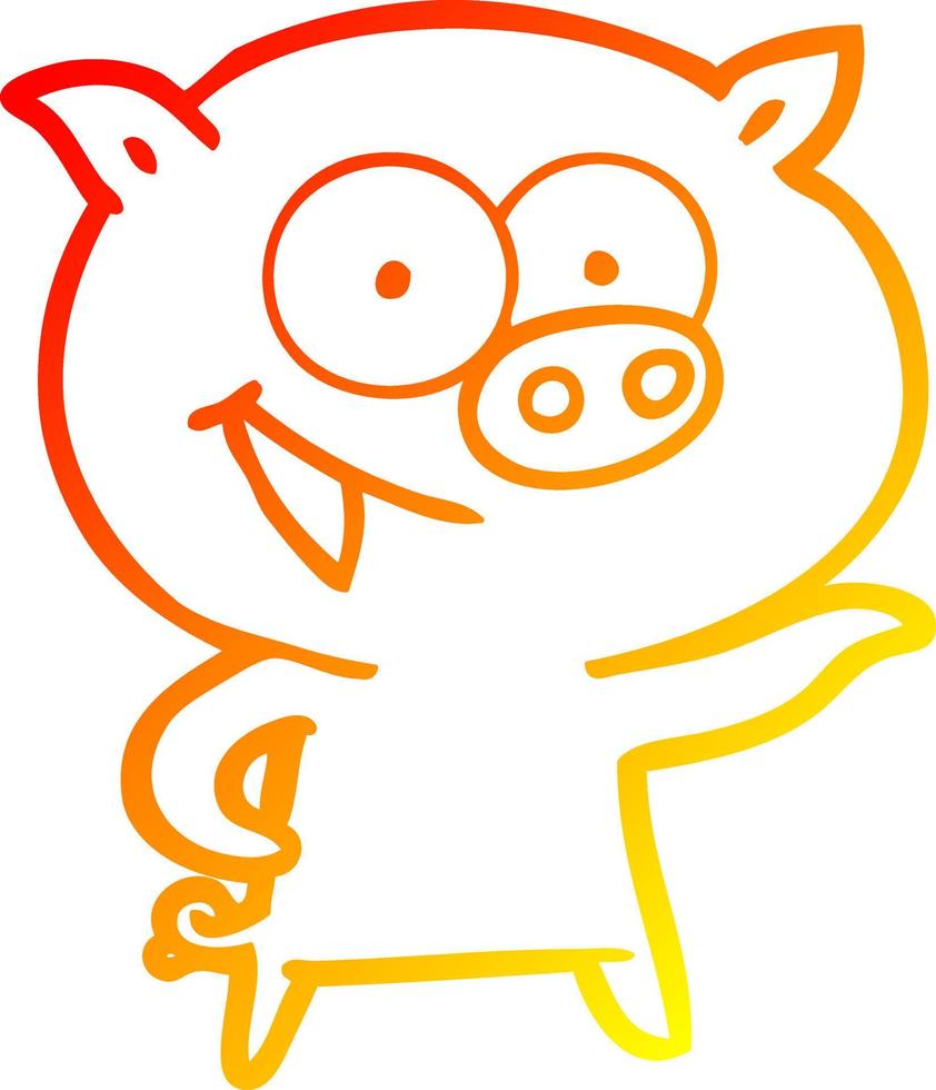 warm gradient line drawing cheerful pig cartoon vector