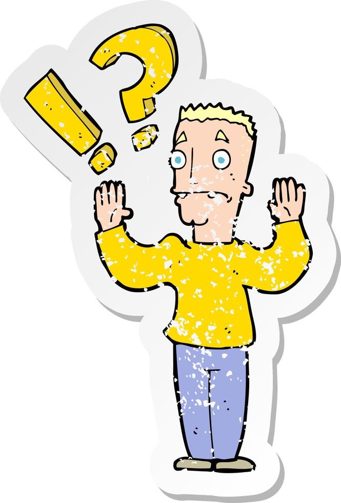 retro distressed sticker of a cartoon confused man vector