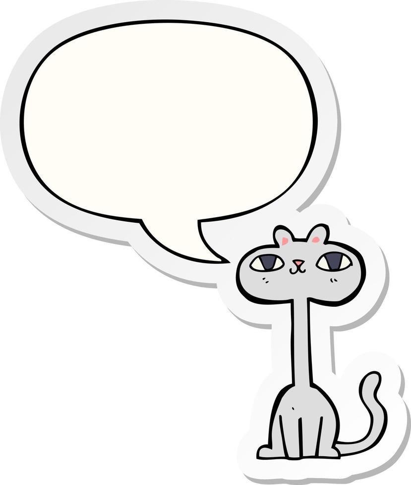 cartoon cat and speech bubble sticker vector