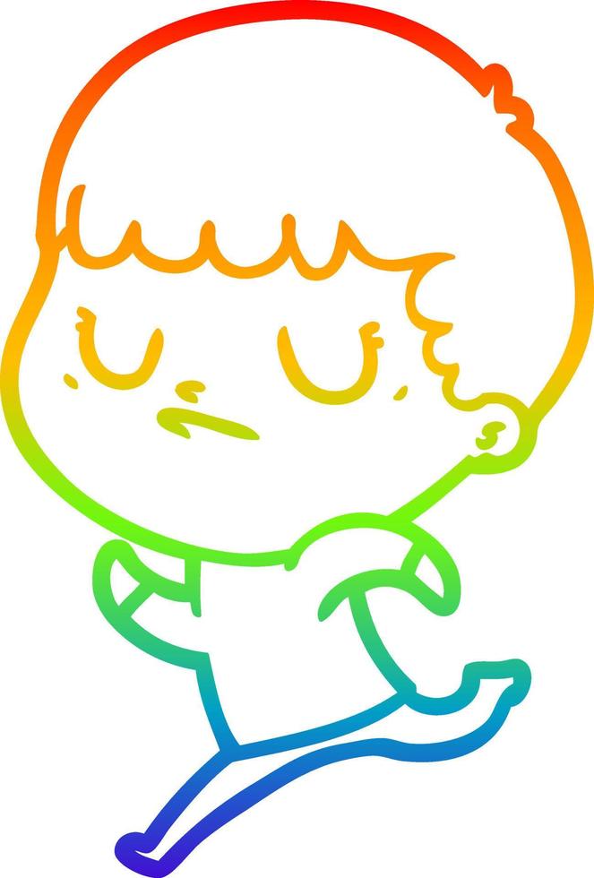 rainbow gradient line drawing cartoon grumpy boy vector