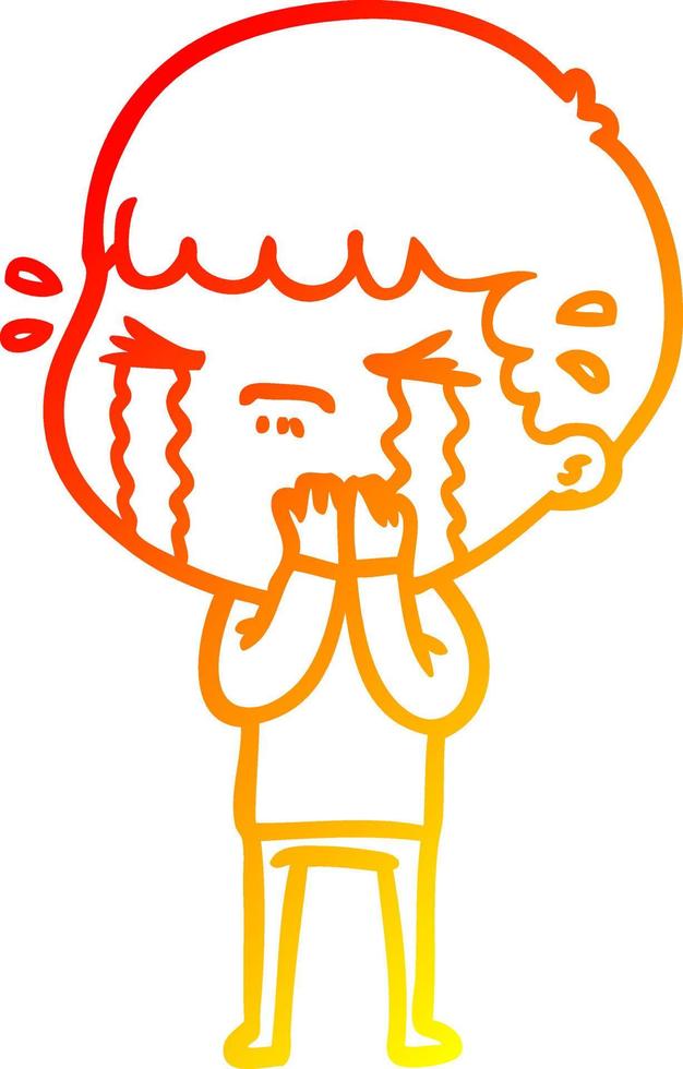 warm gradient line drawing cartoon man crying vector