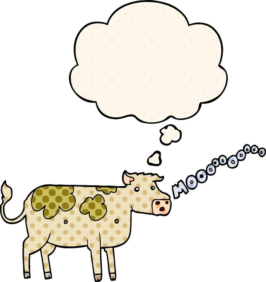 cartoon cow and thought bubble in comic book style vector