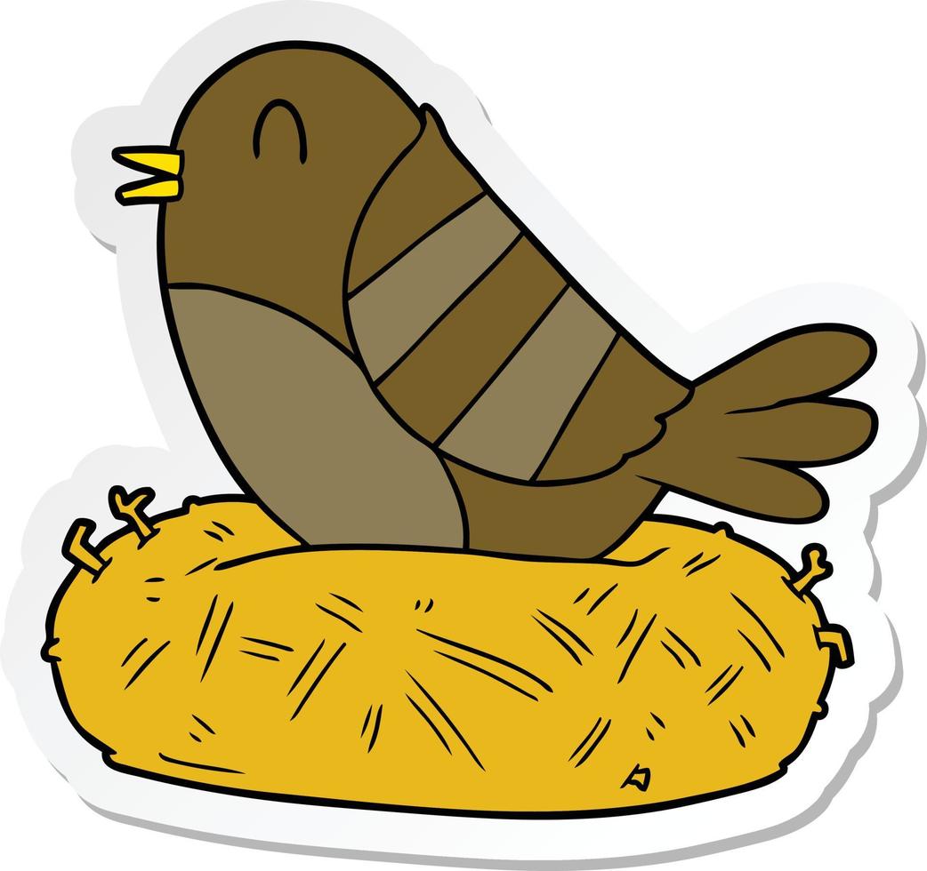 sticker of a cartoon bird in nest vector