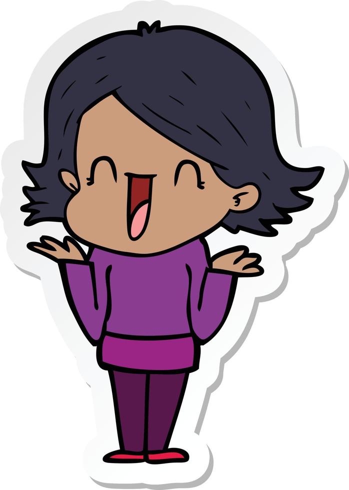sticker of a cartoon happy woman vector