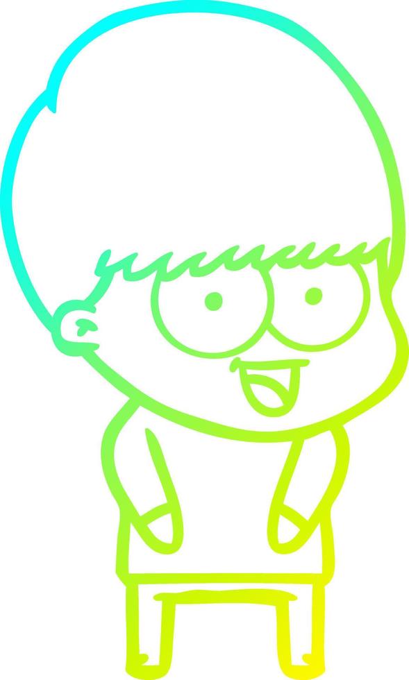 cold gradient line drawing happy cartoon boy vector