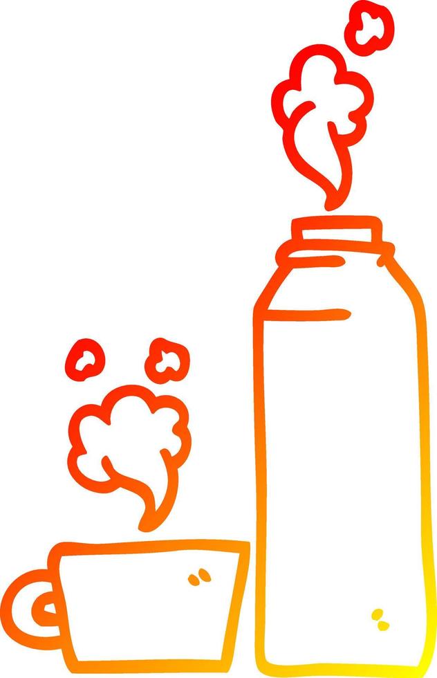 warm gradient line drawing cartoon hot drink in flask vector