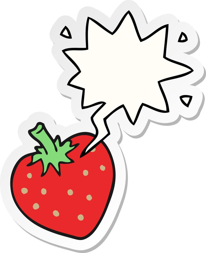 cartoon strawberry and speech bubble sticker vector