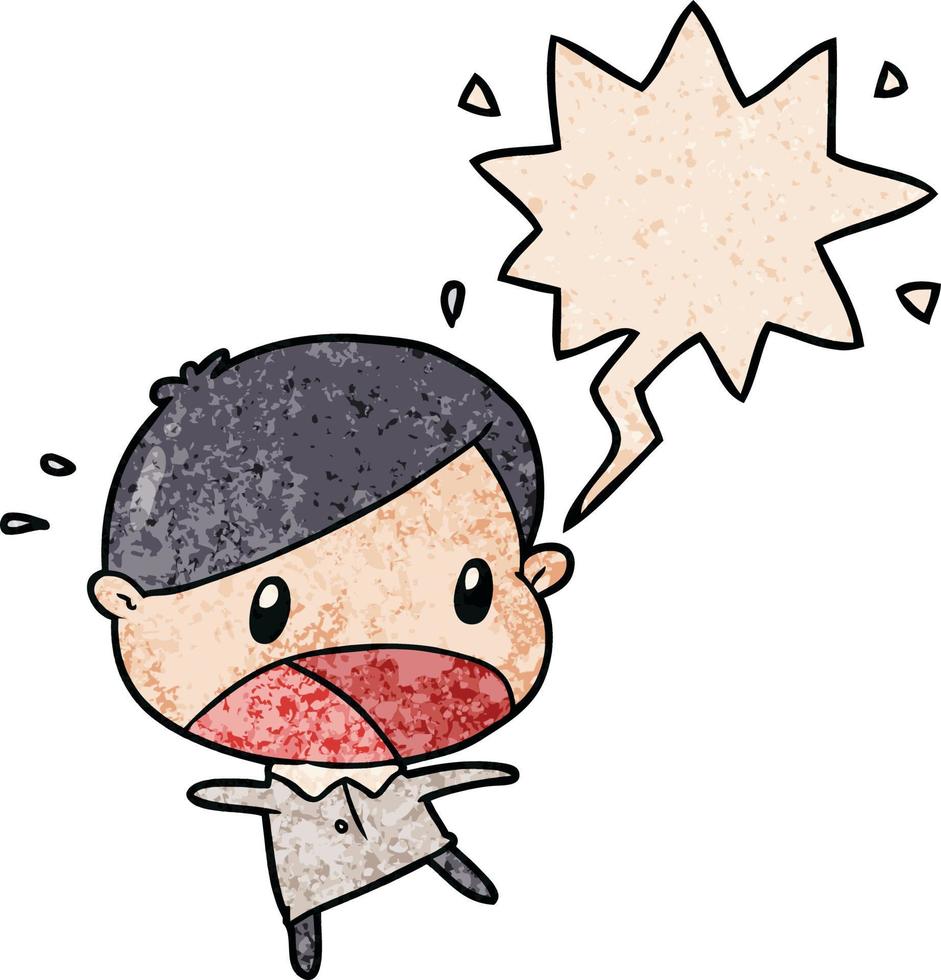 cute cartoon shocked man and speech bubble in retro texture style vector