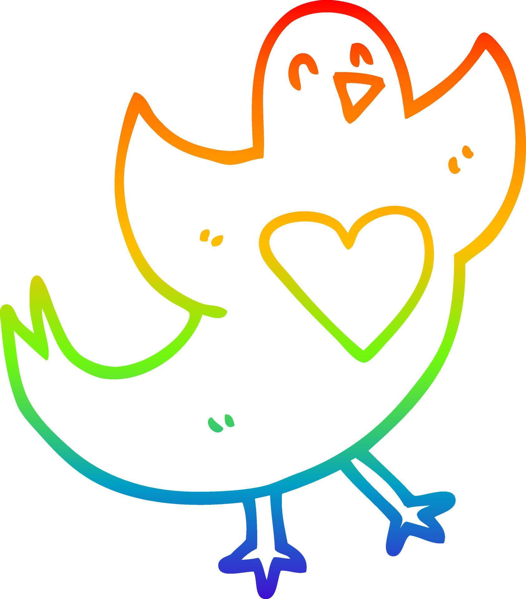 rainbow gradient line drawing cartoon bird with love heart 11939414 ...