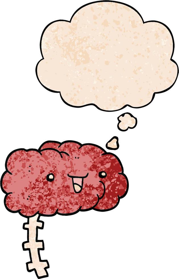 happy cartoon brain and thought bubble in grunge texture pattern style vector